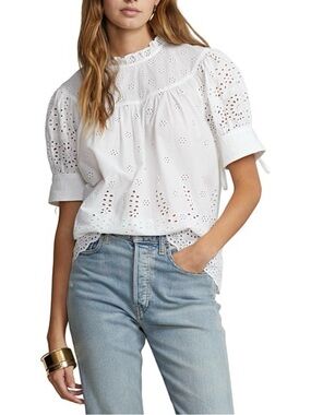 Polo Ralph Lauren white eyelet blouse with tie detail. Size: 8